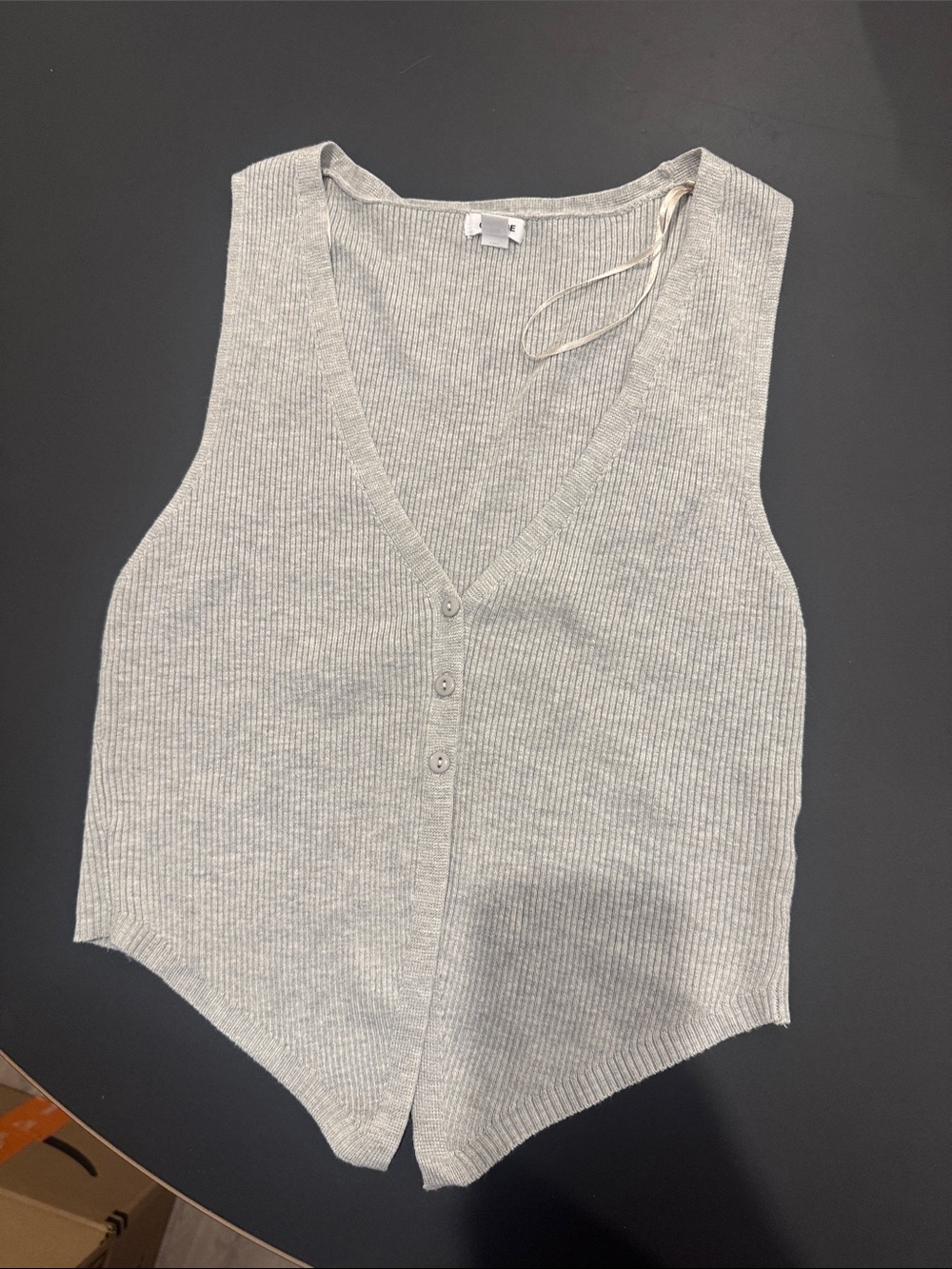 Garage Light Gray Ribbed V-Neck Button Tank